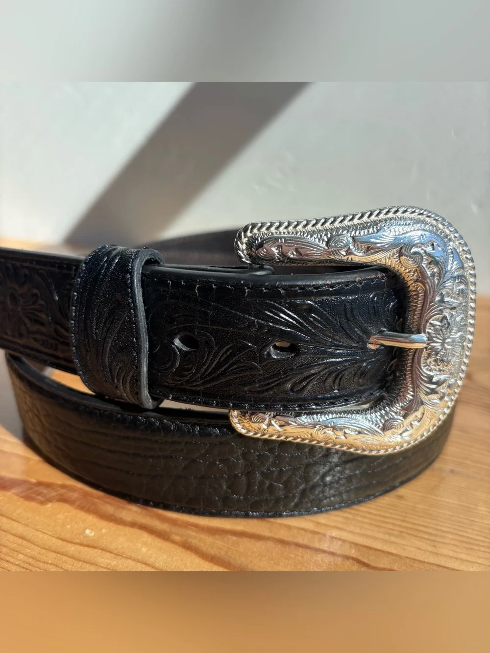 Nocona Mens Black Bullhide Leather Belt Western Tooled Embossed N2438901 Sz 46